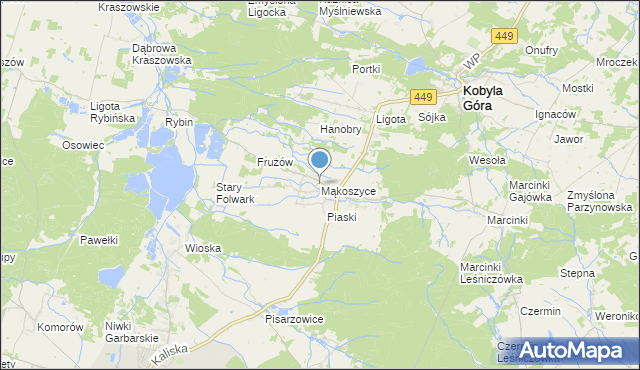 mapa Mąkoszyce, Mąkoszyce gmina Kobyla Góra na mapie Targeo